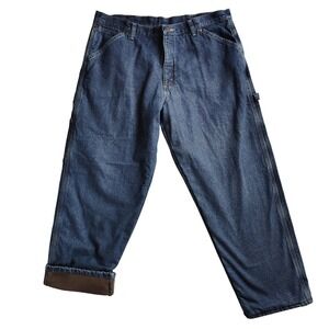 Wrangler Mens Relaxed Fit Carpenter Jeans Dark Wash Fleece Lined Size 36x30